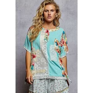 "La Isla Bonita" Lace Patchwork Top in Aqua